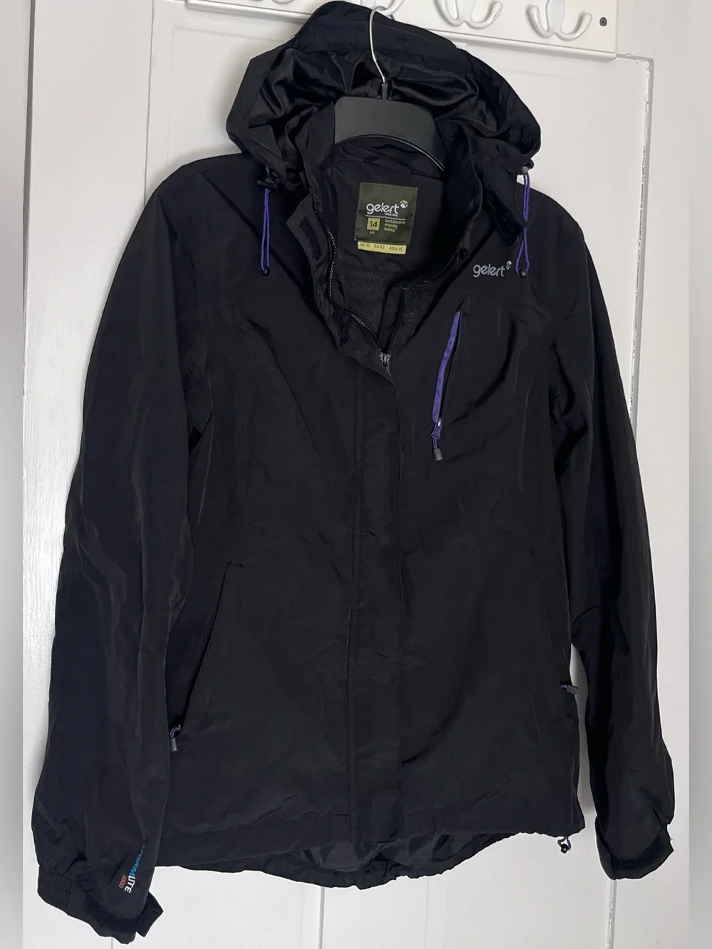 Gelert Women's Black Waterproof Hooded Jacket with purple accents Size US 10